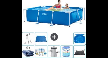 Intex Rechthoekig Frame Zwembad - 220 x 150 x 60 cm - Blauw - Inclusief Solarzeil - Onderhoudspakket - Zwembadfilterpomp - Filter - Solar Mat - Ladder - Voetenbad - Vloertegels