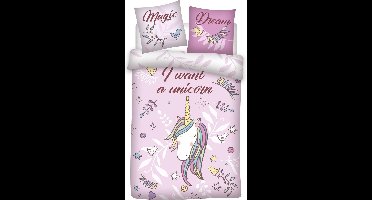 Unicorn Dekbedovertrek Magic Dream - Eenpersoons - 140 x 200 cm - Roze