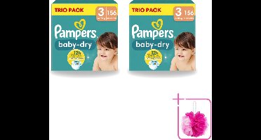2 x Pampers – Luiers – Baby-Dry Trio Pack Maat 3 (6-10 kg) – 156 Luiers - Bulkverpakking - Baby luiers - Douchemop - Droge luiers
