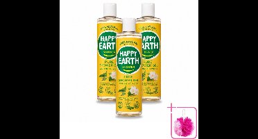 3 x Happy Earth – Douchegel – 100% Natuurlijk Jasmine Ho Wood – 300 ml - Bulkverpakking - Natuurlijke douchegel - Douchemop - Jasmijn en ho wood