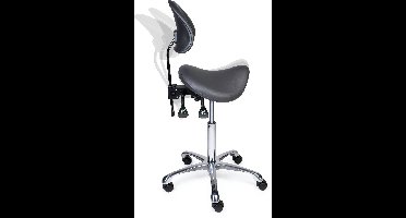 Ergonomische Zadelkruk met Rugleuning Premium Grijs op Wielen Lage uitvoering (45-58cm) / Zonder voetensteun / Voetdoppen