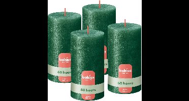 Bolsius - Rustieke kaars Shimmer - 4 Stuks - Metallic Groen - 13cm - 60 Branduren