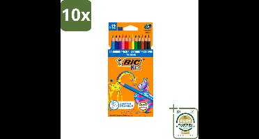 10 x Bic Kids - Kleurpotloden - Diverse Kleuren - Evolution - 12 Potloden - Wasstrips - Kleurpotloden Voor Kinderen - Kleurpotloden Evolution - Kleurpotloden Voor Jonge Kunstenaars - Duurzaam Tekenen - Creatieve Potloden