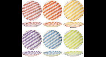 Cookinglife Dinerborden Summer Vibes - Vrolijk Patroon - Dinner Plate - Aardewerk - Kleurrijk Vaatwasserbestendig - Ø 26,5 cm, 6 Stuks