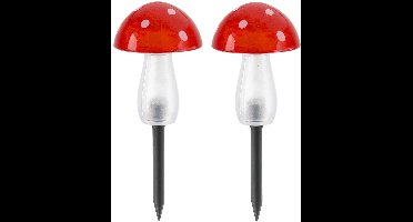 Cepewa tuinlamp paddenstoel - 2x - solar - H20 cm - incl grondpen - aan/uit schakelaar