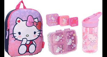 Hello Kitty Schoolset - Rugzak en lunchset - 6-delig - Roze en paars
