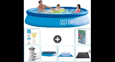 Intex Rond Opblaasbaar Easy Set Zwembad - 366 x 76 cm - Blauw - Inclusief Pomp - Afdekzeil - Grondzeil - Solar Mat - 7-delig