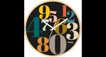 Fisura Wandklok Numbers 30 Cm Glas/hout Zwart/beige