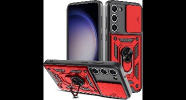 Hoesje Geschikt Voor Samsung Galaxy S23 hoesje met Ring Houder en camera bescherming - Rood