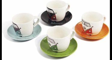 BRISA VW Collection - Volkswagen T1 Bulli Bus emaille espresso koffie thee cappuccino mok voor camping, keuken & outdoor T1 Bus- motief (set van 4/310 ml)