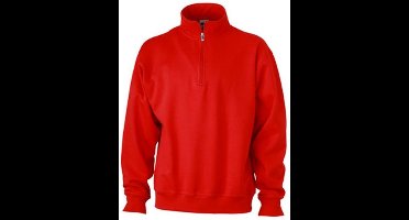 James and Nicholson Uniseks werkkleding Half Ritssweatshirt (Rood)