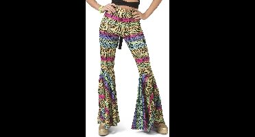 Funny Fashion - Hippie Kostuum - Hippie Broek Kleurrijke Dieren Print Vrouw - Multicolor - Maat 40-42 - Carnavalskleding - Verkleedkleding