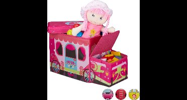 speelgoedkist - opvouwbare poef - 50 L - unicorn design - felroze