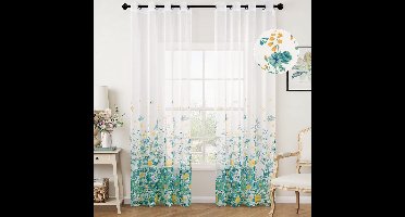 Boraboi ® Transparante Bloemenpatroon Gordijnen met Ingestanste Ringen voor Stijlvolle Woonkamerdecoratie