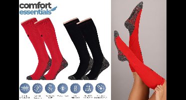 Comfort Essentials - Compressiekousen - Compressie Sokken - 2 Pack - Rood/Zwart - Maat 45-47 - Hardloopsokken - Steunkousen - Sportsokken - Skisokken