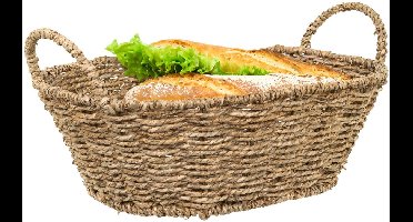 HI Opbergmandje/broodmandje - gevlochten riet - naturel kleur - 32 x 23 x 10 cm