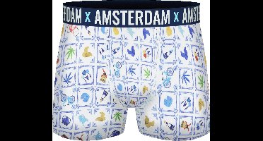 Boxershort - Heren - 2 pack - Amsterdam - Wit/Blauw Tegelmotief maat L