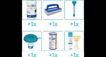 Zwembad Onderhoudspakket - Onderhoud Zwembad - bevat Chloor - Scrubborstel - Thermometer - Chloordrijver - Filter en Testrips (6-delig)