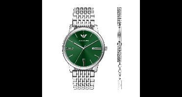 Emporio Armani Mannen Horloge geschenkset 42 mm Zilverkleurig