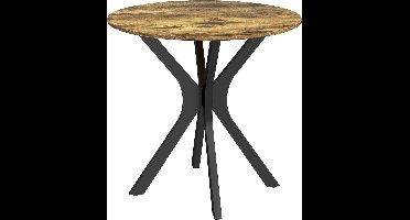 Eettafel – Tafel – Keukentafel – Koffietafel – Bistrotafel – Compact Rond – Gelakt MDF – Gepoedercoat Stalen Frame – Ø78 x 75 cm – Rustiek Bruin