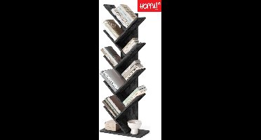 Hoppa! Vintage Boekenkast - Boekenplanken - Opbergruimte Voor Boeken - Zwart - Hout - 50x25x141 cm (BxDxH)