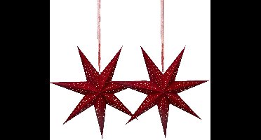 Lumineo verlichte kerstster - 2x - rood - D58 x L24,5 cm - papier - LED - warm wit - steady light - timer - binnen - transformator - IP20