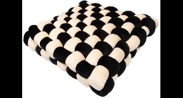 Coockoo Velvet Vibe Kattenkussen - Gevlochten Velours Kussen - Zacht en Stijlvol - 40x40x9,5cm - Zwart/Beige