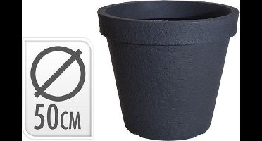Bloempot Rond Stonelook Antraciet 50cm – Kunststof Grote Plantenpot voor Binnen & Buiten – Betonlook Sierpot