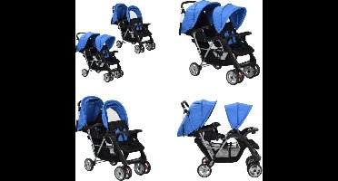 vidaXL Kinderwagen dubbel staal blauw en zwart - Kinderwagen - Kinderwagens - Kinder Wagen - Kinder Wagens