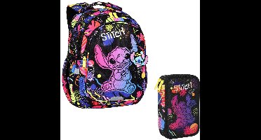 Coolpack Jerry DISNEY STITCH schoolrugzak zwart 19L en Tekenetui - Pennenetui met accessoires