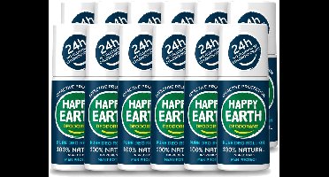 12 x Happy Earth – Deodorant Roll-On – 100% Natuurlijk Men Protect – 75 ml - Voordeelverpakking - 12 stuks