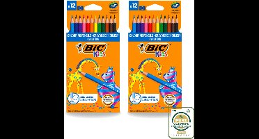 2 x Bic Kids - Kleurpotloden - Diverse Kleuren - Evolution - 12 Potloden - Wasstrips - Kleurpotloden Voor Kinderen - Kleurpotloden Evolution - Kleurpotloden Voor Jonge Kunstenaars - Duurzaam Tekenen - Creatieve Potloden
