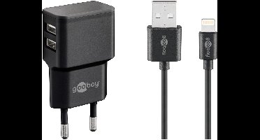 Goobay Lightning dubbele oplaadset van 12 W met 1 m kabel, zwart