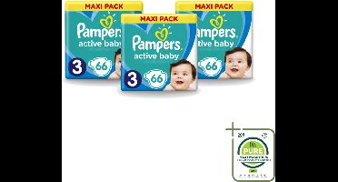 3 x Pampers – Luiers – Active Baby Dry Maat 3 – 66 Luiers - Grootverpakking - Vaatwasstrips - Baby Luier - Droge Luier - Vochtabsorptie - Baby Droogheid - Superabsorberende Kern