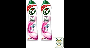 2 x Cif - Badkamer & Keuken - Schuurmiddel - Cream Pink Flower - 500 ml - Wasstrips - Schuurmiddel - Schuren - Reinigen - Vuil Verwijderen - Vet Verwijderen