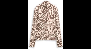 Tom Tailor Denim - Trui met col en patroon - Maat L - brown beige zebra print