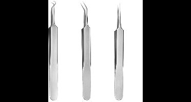Scoby - Mee-eter Pincetten - Gezichtsverzorging Set - Precisie Pincetten - Comedone Tool - 3-Delig - RVS
