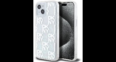 DKNY Liquid Glitter Checkered Pattern Back Case - Geschikt voor Apple iPhone 15 (6.1") - Wit