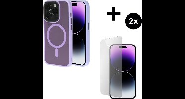 Mobiparts Hardcover MagSafe hoesje geschikt voor Apple iPhone 14 Pro - MagSafe - met 2 Screenprotectors van Gehard Glas - Roze/Purple