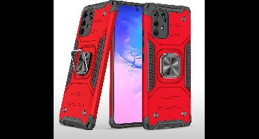 Hoesje Geschikt Voor Samsung Galaxy S10 Lite 2020 Hoesje - Heavy Duty Armor hoesje Rood - Galaxy S10 Lite / A91 silicone TPU hybride hoesje Kickstand ringhouder met Magnetisch Auto Mount
