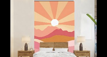 Behang - Fotobehang Bergen - Abstract - Zonnestralen - Roze - Breedte 145 cm x hoogte 220 cm