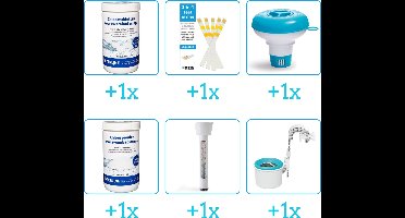 Zwembad Onderhoudspakket - Onderhoud Zwembad - bevat Chloor - Testrips - Chloordrijver - Chloor - Thermometer en Skimmer (6-delig)