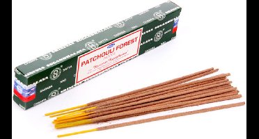 Satya Nag Champa wierrook stokjes Patchoulie Forrest geur - 12x - Lichaam in balans - Meditatie - staafjes van 22 cm - 30 minuten