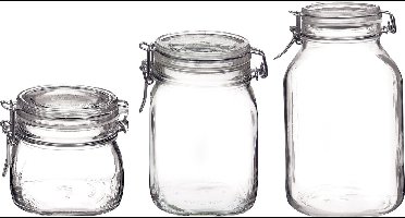 Rocco Bormioli - Weckpot set - Fido - 0,5 L, 1 L & 1,5 L - Glas - Weckpotten - 3 stuks