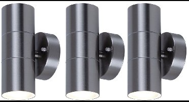 Set van 3 buitenlampen UP DOWN wandspots van roestvrij staal gevels glazen tuinlampen