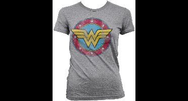 DC Comics Wonder Woman Dames Tshirt -M- Distressed Logo Grijs