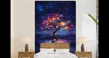 Behang - Fotobehang Kosmisch - lichtboom - Kerst - Kleurrijk - Breedte 145 cm x hoogte 220 cm