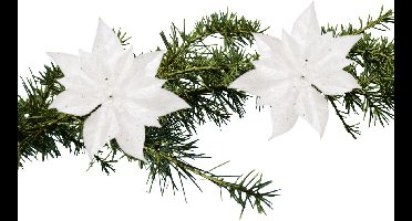 Cosy & Trendy Kerstboomversiering - 2x - bloem - op clip - witte kerstster - 18 cm