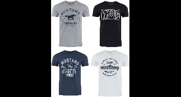 Mustang Heren T-Shirt 4er Pack regular fit Veelkleurig 4XL Ronde Hals Volwassenen gemaakt van 100% katoen