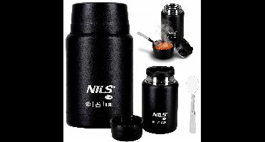 NILS CAMP Thermos Maaltijd 550ML Zwart RVS Lekvrij School Werk